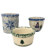 Gerald Henn Workshops Pottery Spongeware Winter Holiday Christmas Set of 3 - £47.96 GBP