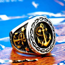 BEIER, Silver + Gold, Classic, 316L Stainless Steel, Anchor, Maritime Theme Ring - £18.33 GBP