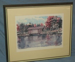 Vtg Paul Norton Old Covered Bridge Litho Art Washington Lewis River Cedar Creek - £72.79 GBP