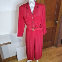 Vntg Leslie Fay Petites USA Made Button front Pleated Skirt Red dress Size 12 - £22.68 GBP