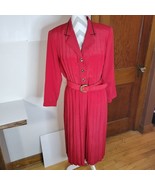 Vntg Leslie Fay Petites USA Made Button front Pleated Skirt Red dress Si... - $28.84