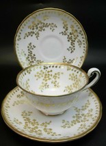Royal Chelsea English Bone China Tea Cup Saucer Set 22 kt Gold Leaves 3pc - £15.90 GBP
