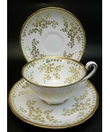 Royal Chelsea English Bone China Tea Cup Saucer Set 22 kt Gold Leaves 3pc - £15.68 GBP