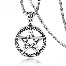 Mens Silver Pentagram Pentacle Star Pendant Necklace Punk Jewelry Box Chain 24&quot; - £7.15 GBP