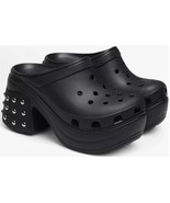 Crocs Chunky Black SIREN Silver Studs Platform Block Heels Slip-In Clogs... - $108.03 CAD