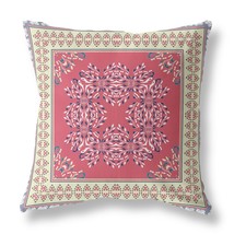 16&quot; X 16&quot; Red And Cream Blown Seam Floral Indoor Outdoor Throw Pillow - £41.21 GBP