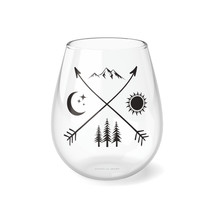 Personalized Stemless Wine Glass 11.75oz, Nature Symbols Design, Custom Art, Wed - £18.56 GBP