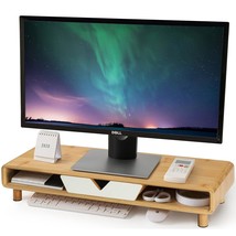 Bamboo Monitor Stand Riser With Drawer, Exquisite Ergonomic Wood Compute... - £88.06 GBP