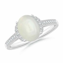 ANGARA Natural Moonstone and Diamond Collar Ring in Sterling Silver (Size-9x7mm) - £284.99 GBP+