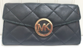 Ladies MICHAEL KORS Black Quilted Buttery Soft Leather Snap Flap Wallet Stitched - £23.16 GBP