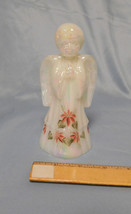 Fenton Glass Boy Angel Opaque White Iridescent Handpainted Poinsettia Trim - £27.97 GBP