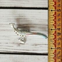 vintage peacock bird silver tone brooch pin pink blue accent - £6.32 GBP