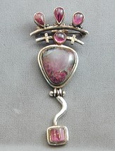 Vint Sterling Som&#39;s Kinetic Moving Pin Pendant Pink Watermelon Tourmaline - £120.48 GBP