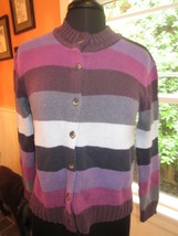 Two One Two New York Purple Striped Button Down Cardigan Sweater Pre-Owned - $9.99