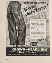 1940&#39;s? Print Ad Crown and Headlight Work Clothes Cincinnati,OH &amp; San Fran,CA - £12.62 GBP