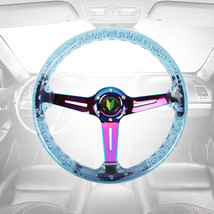 Universal 350MM Jdm Deep Dish Vip Teal Crystal Bubble Neo Spoke Steering Wheel - £58.97 GBP