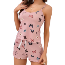 Pink Butterflies PJ 2pc Set Women&#39;s Loungewear Butterfly Pajamas Cami To... - £16.54 GBP