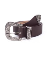 Women Vegan Leather Western Style Silver Horseshoe Brown Belt Size Large - £14.09 GBP