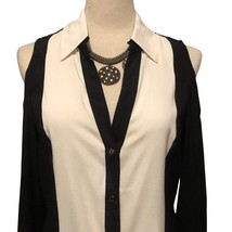 Cache Black White Cold Shoulder Cut Out Charm Cargo Top Silk Stretch $11... - $47.20