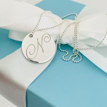 Tiffany Letter N Alphabet Initial Disc Notes Pendant Bead Chain Necklace - £157.23 GBP