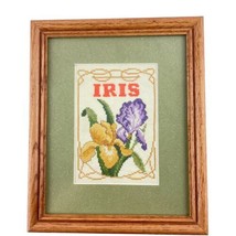 Finished Cross Stitch Iris Flowers Floral Framed Needlepoint Wall Art - $24.14
