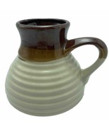 Vintage No Spill Pottery Travel Mug Brown Cream Wide Bottom Non Slip 12o... - $13.55