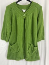 Reference Point Size M Women&#39;s Green Knit 3/4 Sleeve Sweater Coatigan - £8.93 GBP