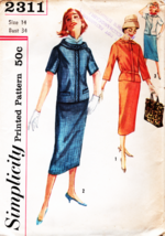 Misses&#39; TWO-PIECE DRESS Vintage 50s/60s Simplicity Pattern 2311 Size 14 UNCUT - £9.63 GBP