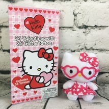 TY Hello Kitty Beanie Plush Pink Heart Glasses Glitter Tattoo 34 Valentine Card - £14.83 GBP