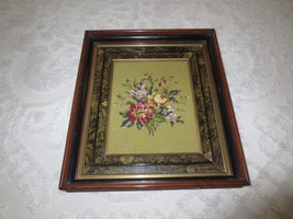 Victorian Wood Framed Floral NEEDLEPOINT/PETIT Point --14.75&quot; X 13.75&quot; X 2&quot; Deep - £38.75 GBP