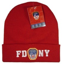 FDNY WINTER HAT RED EMBROIDERED LOGO BADGE BEANIE KNIT CAP OFFICIAL LICE... - £12.53 GBP