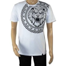 Mens PLATINI Sports Shirt With Rhine Stones Lion Medallion Chain SS3612 White image 3