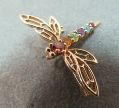 2CT Simulated  Multi Gem Dragonfly Brooch Pendant Gold Plated 925 Silver - £97.80 GBP