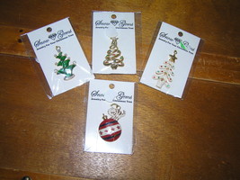 Estate Lot of 4  Snow Gems Enamel Goldtone Christmas Tree White Kitty Cat on - £11.18 GBP