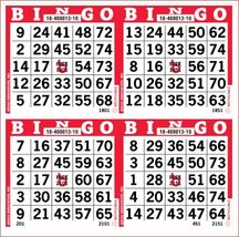 4 on Red Bingo Paper Game Cards - 750 Sheets - 8 Inch Square Size Disposable She - £20.90 GBP