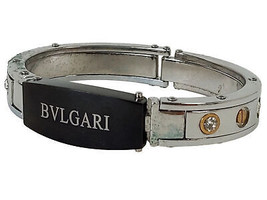 BVLGARI Bangle Chrome Mens Silver Metal Bracelet 1990s With Stones Vintage - £182.81 GBP