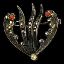 antique sterling silver marcasite brooch - £59.95 GBP