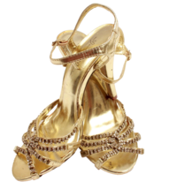 Marichi Maui Womens Shoes Formal Gold and Rhinestones Size 5.5 - $247.32 MXN