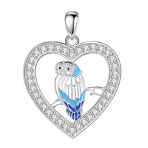 925 Sterling Silver Owl Heart Neckalce Luxury Paved Cubic Zirconia Enamel owl Pe - £30.12 GBP