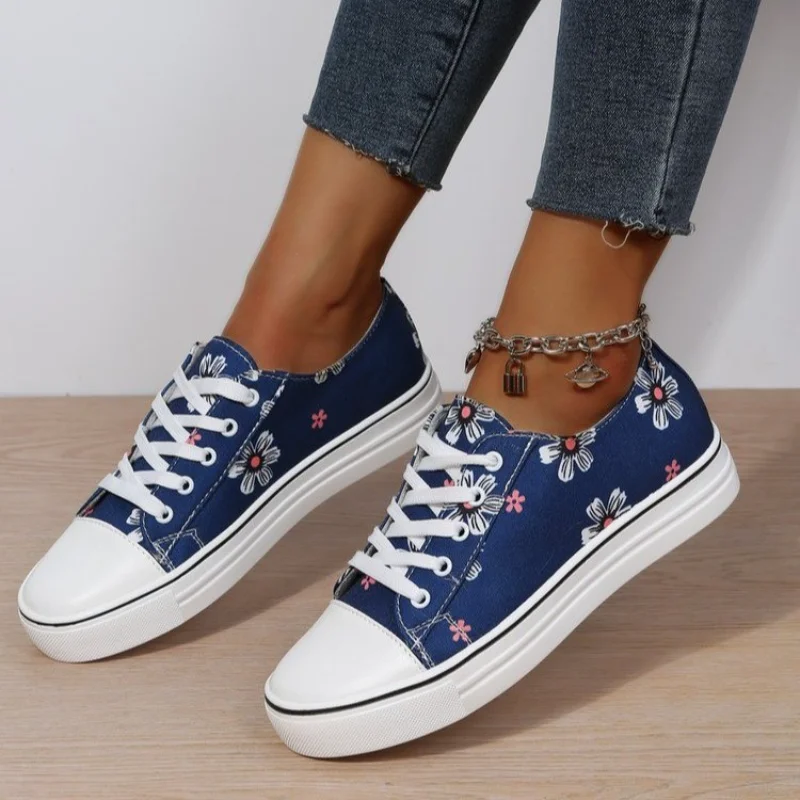 Flat Canvas Women Sneakers Designer Casual Platform Print Flower  Mujer Zapatos  - £52.40 GBP