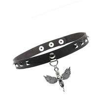 Leather Punk Rock Black Red Choker Necklace Goth - £28.79 GBP