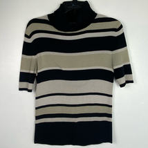 Geoffrey Beene Turtleneck Knit Top Stripe Silk Cotton Stretch Short Slv Womens L - £9.62 GBP