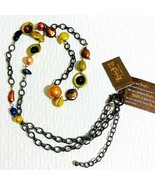 Treska Venus Long Freshwater Pearl Necklace Multi Color Black Chain - $28.71