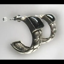 All Solid Sterling 925 Silver Black Onyx Nugget Hoop Pierced Earrings 15... - $41.58