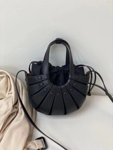Women Hollow Woven Genuine Leather Handbag Shoulder Messenger Bag Semi Circular  - £112.49 GBP