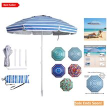 Durable 6.5ft Wind-Resistant UV Beach Umbrella with Sand Anchor &amp; Carry Bag - $61.33