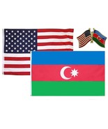 AES Wholesale Combo USA &amp; Azerbaijan Country 3x5 3x5 Flag &amp; Lapel Pin ... - $9.88
