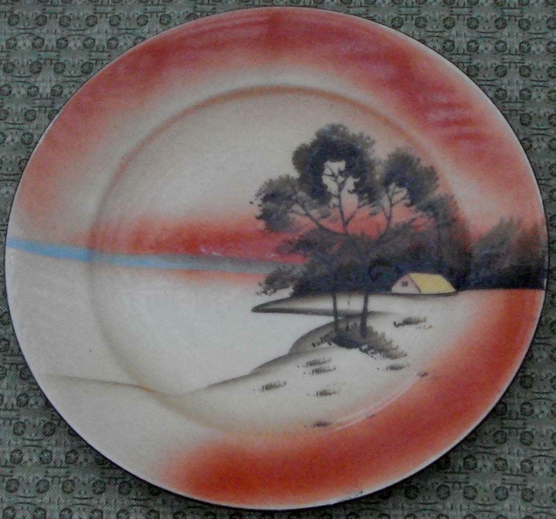 Primary image for Vintage 7.5” Hand Painted Salad Plate, Made in Japan, Colorful Sunset Scene VGC