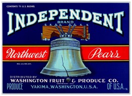 Vtg Independent Brand Northwest Pears Fruit Crate Label Yakima WA Blue - £3.12 GBP