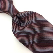 Express Made In Usa Tie Brown Tan Gray Silk Stripes Necktie Woven Men&#39; Ties #I21 - £12.65 GBP